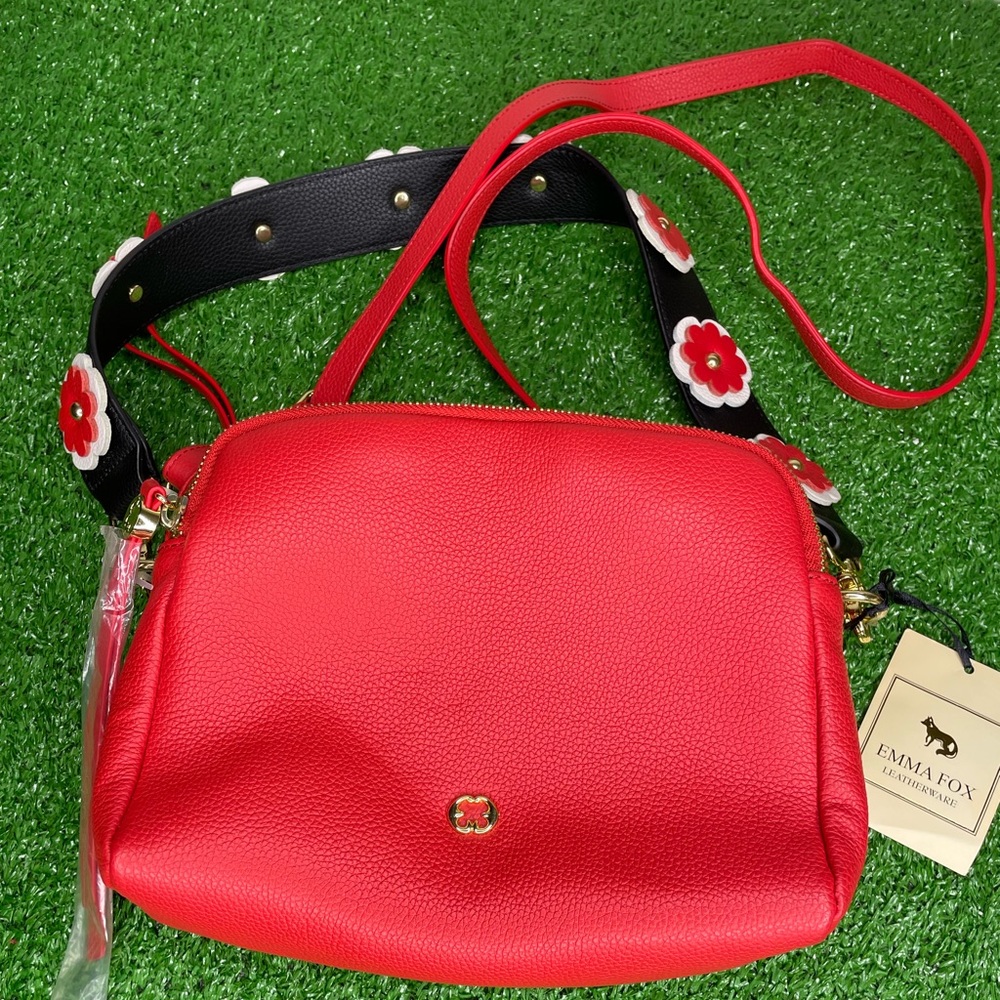 Emma Fox Red Leather Ruffle Satchel